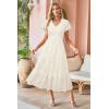 imageVOTEPRETTY Womens 2025 Summer Boho Maxi Dresses Flutter Short Sleeve V Neck Casual Beach Wedding Guest Vacation Long DressWhite Brown Floral