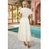 imageVOTEPRETTY Womens 2025 Summer Boho Maxi Dresses Flutter Short Sleeve V Neck Casual Beach Wedding Guest Vacation Long DressWhite Brown Floral