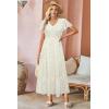 imageVOTEPRETTY Womens 2025 Summer Boho Maxi Dresses Flutter Short Sleeve V Neck Casual Beach Wedding Guest Vacation Long DressWhite Pink Rose Floral