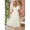 imageVOTEPRETTY Womens 2025 Summer Boho Maxi Dresses Flutter Short Sleeve V Neck Casual Beach Wedding Guest Vacation Long DressWhite Pink Rose Floral