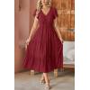 imageVOTEPRETTY Womens 2025 Summer Boho Maxi Dresses Flutter Short Sleeve V Neck Casual Beach Wedding Guest Vacation Long DressWine