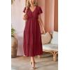 imageVOTEPRETTY Womens 2025 Summer Boho Maxi Dresses Flutter Short Sleeve V Neck Casual Beach Wedding Guest Vacation Long DressWine