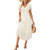 imageVOTEPRETTY Womens 2025 Summer Boho Maxi Dresses Flutter Short Sleeve V Neck Casual Beach Wedding Guest Vacation Long DressWhite Brown Floral