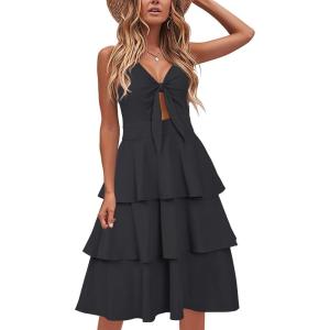 imageVOTEPRETTY Womens Summer Dresses Spring Sundresses Beach Clothes Outfit Vacation 2024 V Neck Casual Tropical Resort HawaiianDark Black