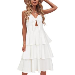 imageVOTEPRETTY Womens Summer Dresses Spring Sundresses Beach Clothes Outfit Vacation 2024 V Neck Casual Tropical Resort HawaiianLight White