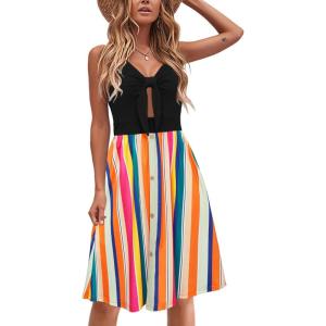 imageVOTEPRETTY Womens Summer Dresses Spring Sundresses Beach Clothes Outfit Vacation 2024 V Neck Casual Tropical Resort HawaiianRainbow25