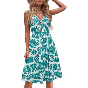 imageVOTEPRETTY Womens Summer Dresses Spring Sundresses Beach Clothes Outfit Vacation 2024 V Neck Casual Tropical Resort HawaiianWhite Green Leaf